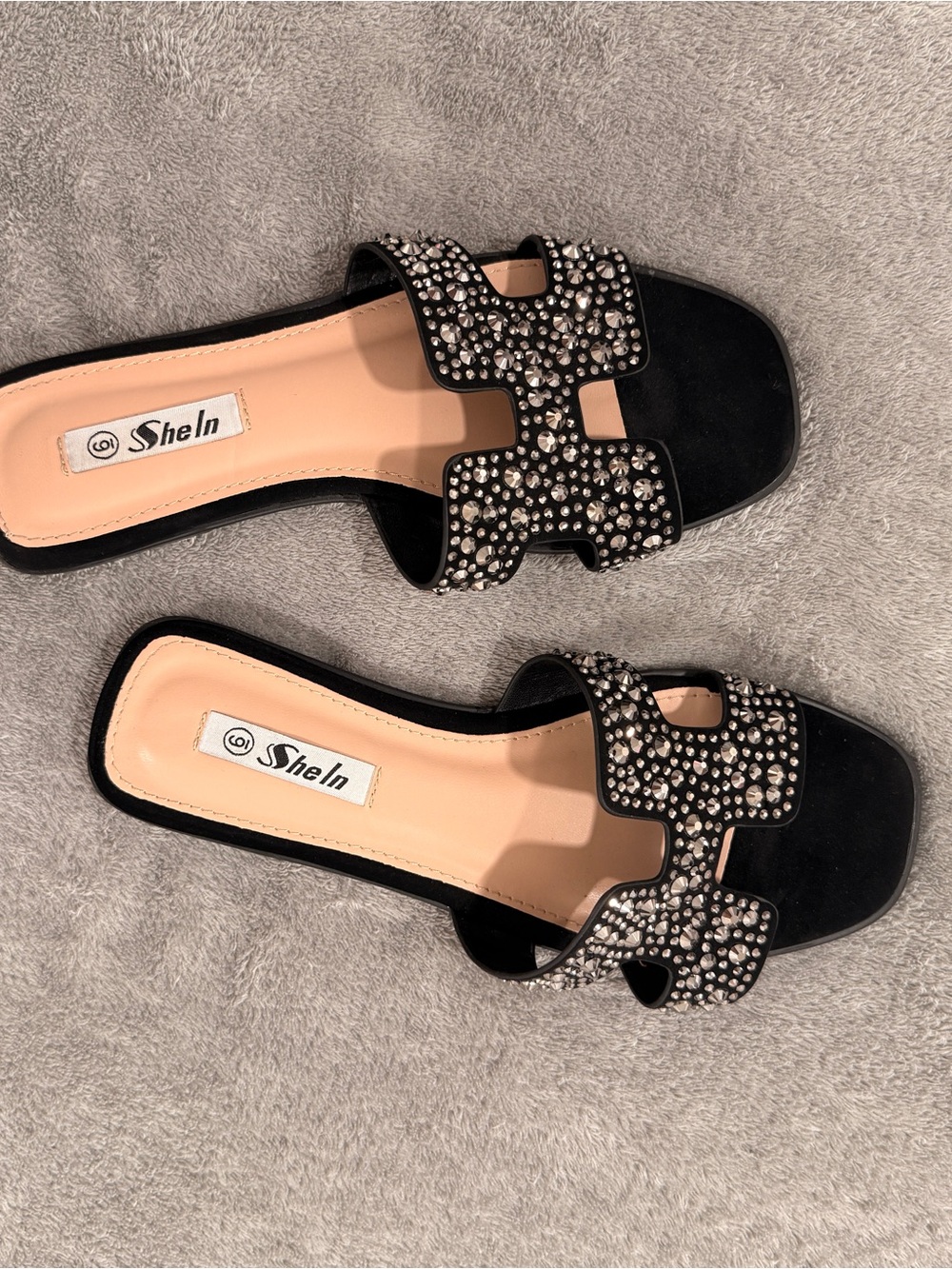 SHEIN Black Crystal Embellished Slide Mules